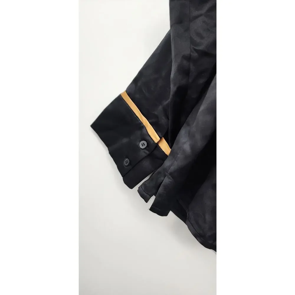New NWT Sleep By Cacique Black Long Sleeve Silky Gold Trim Shorts Set 14/16‎